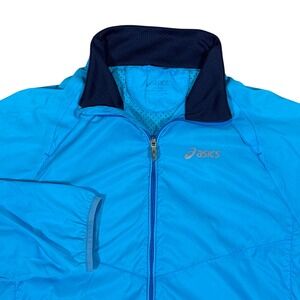 ASICS Men's XL Reflective Running Jacket Blue Windbreaker Lightweight Full Zip